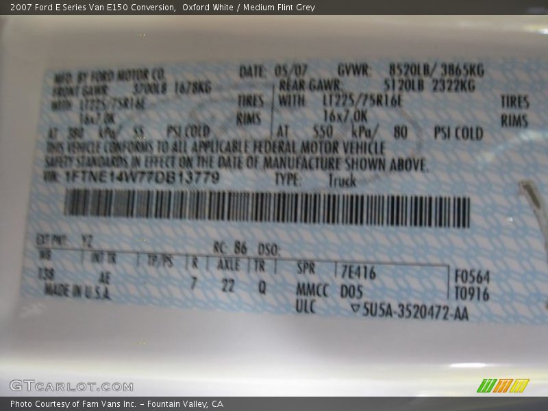 Oxford White / Medium Flint Grey 2007 Ford E Series Van E150 Conversion