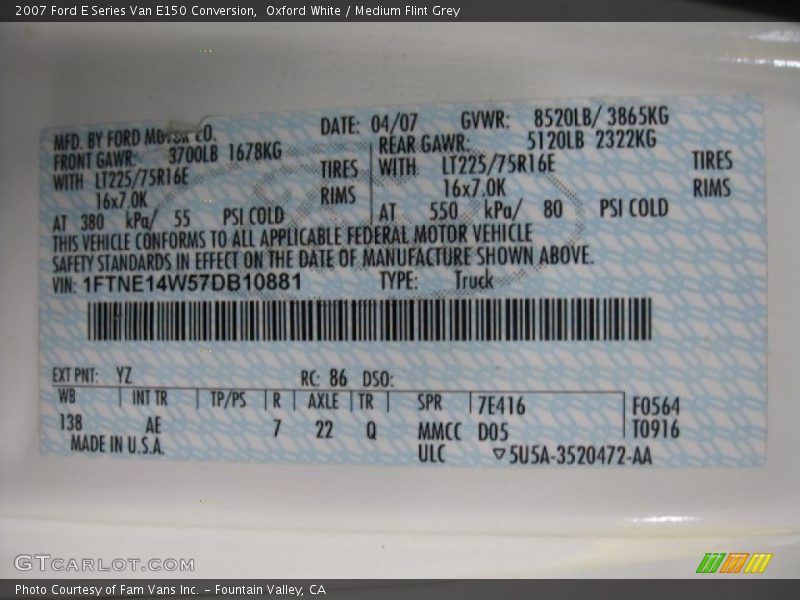 Oxford White / Medium Flint Grey 2007 Ford E Series Van E150 Conversion