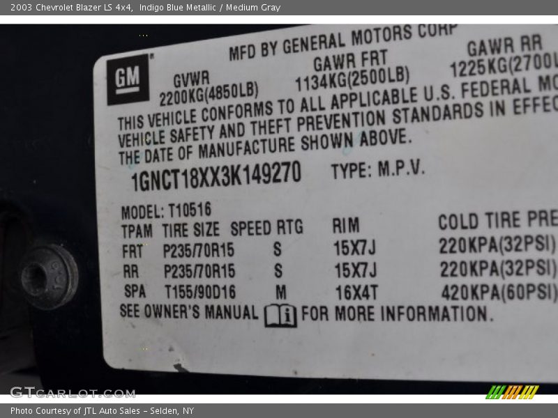 Indigo Blue Metallic / Medium Gray 2003 Chevrolet Blazer LS 4x4