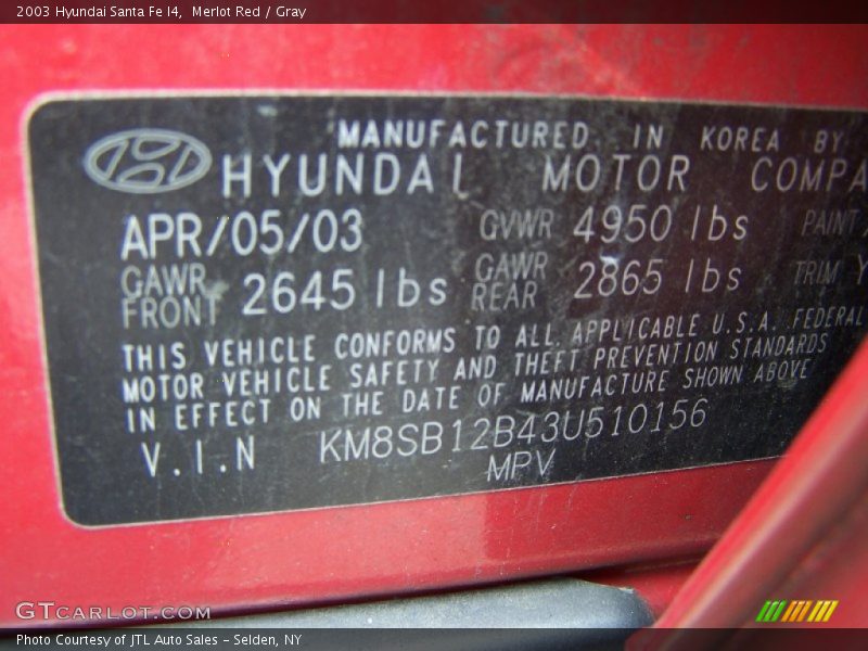 Merlot Red / Gray 2003 Hyundai Santa Fe I4