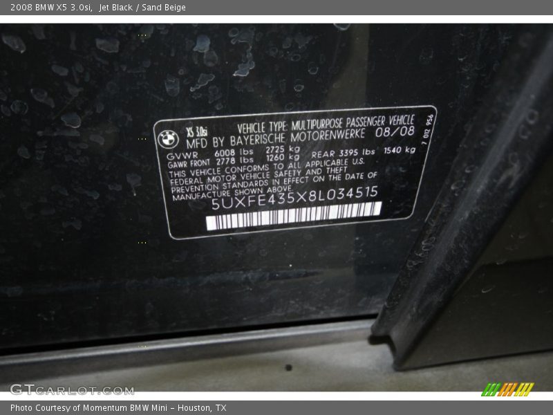 Jet Black / Sand Beige 2008 BMW X5 3.0si