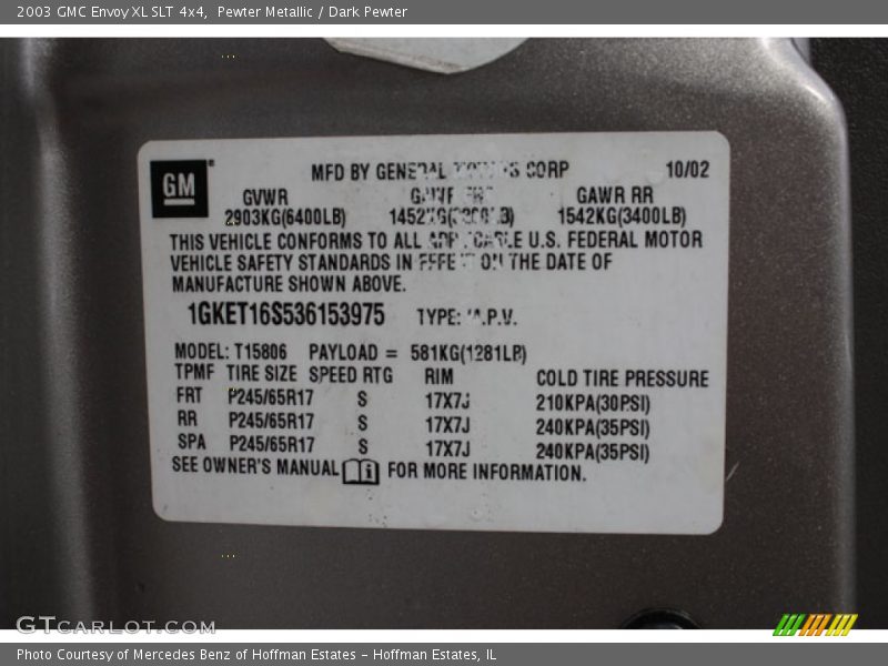 Pewter Metallic / Dark Pewter 2003 GMC Envoy XL SLT 4x4