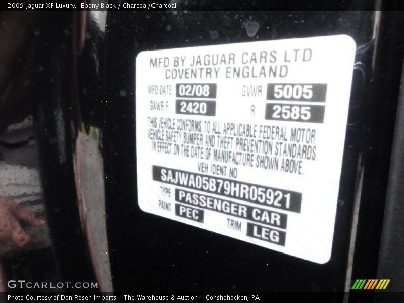 Ebony Black / Charcoal/Charcoal 2009 Jaguar XF Luxury