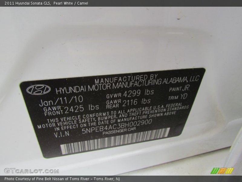 Pearl White / Camel 2011 Hyundai Sonata GLS