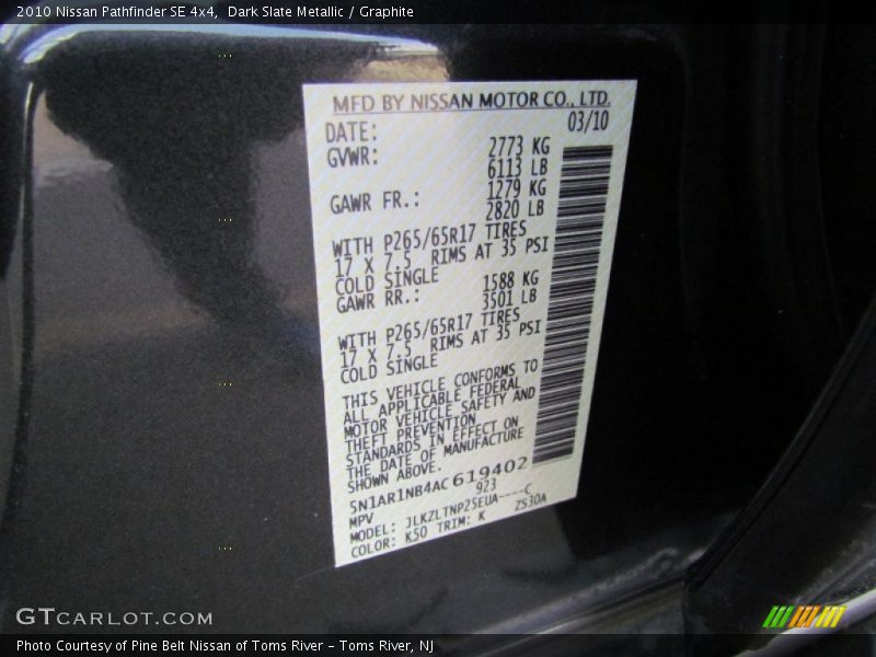 Dark Slate Metallic / Graphite 2010 Nissan Pathfinder SE 4x4