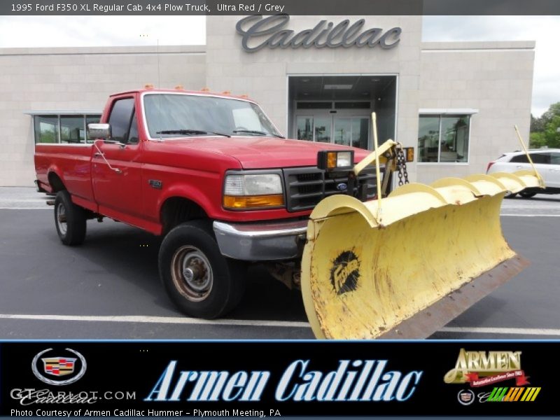Ultra Red / Grey 1995 Ford F350 XL Regular Cab 4x4 Plow Truck