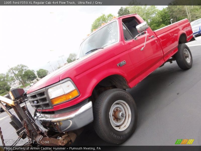 Ultra Red / Grey 1995 Ford F350 XL Regular Cab 4x4 Plow Truck