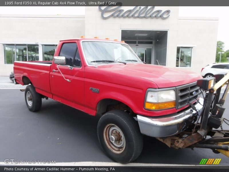 Ultra Red / Grey 1995 Ford F350 XL Regular Cab 4x4 Plow Truck