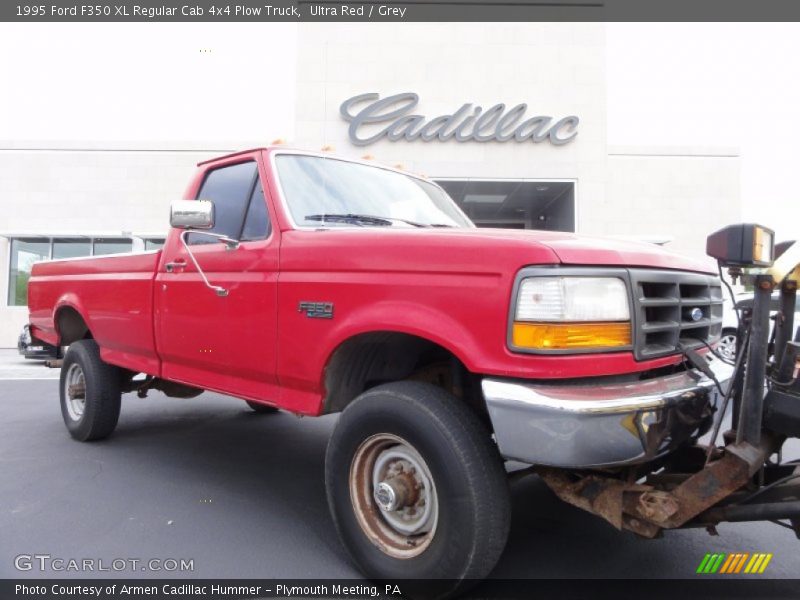 Ultra Red / Grey 1995 Ford F350 XL Regular Cab 4x4 Plow Truck