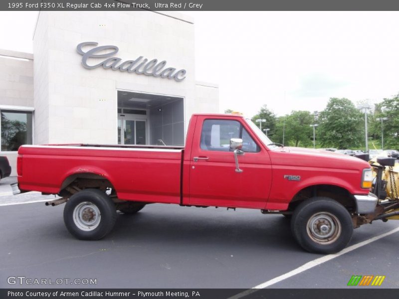 Ultra Red / Grey 1995 Ford F350 XL Regular Cab 4x4 Plow Truck