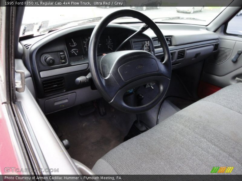 Ultra Red / Grey 1995 Ford F350 XL Regular Cab 4x4 Plow Truck