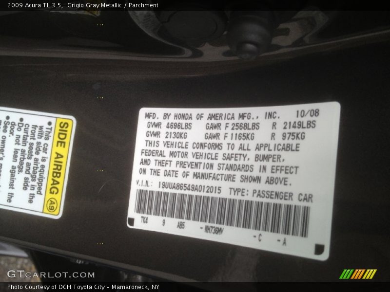 2009 TL 3.5 Grigio Gray Metallic Color Code NH736MV