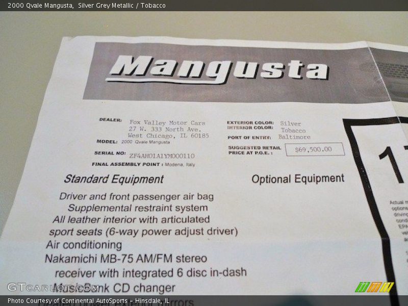  2000 Mangusta  Window Sticker