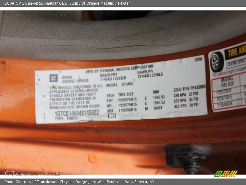 Sunburst Orange Metallic / Pewter 2004 GMC Canyon SL Regular Cab