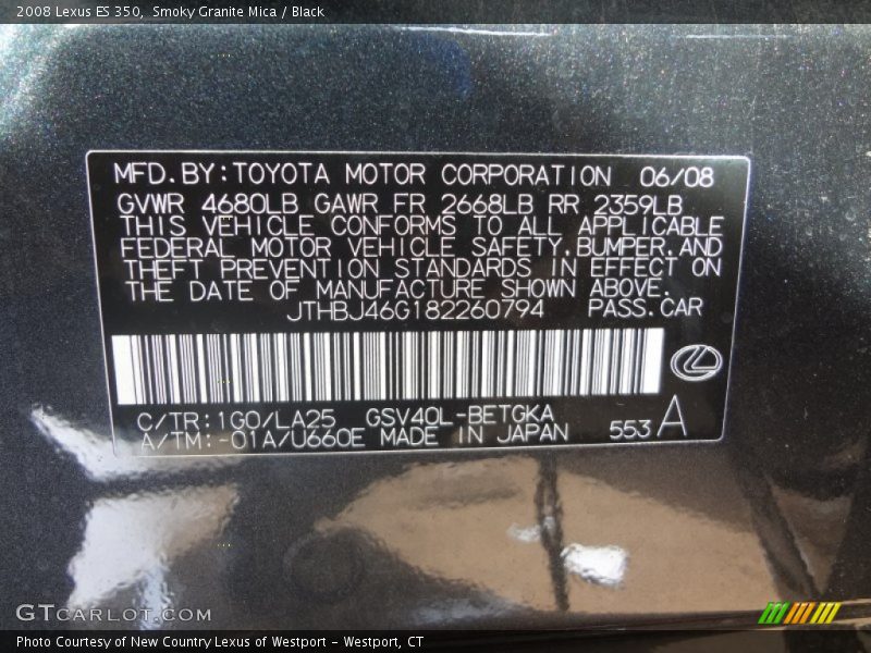 Smoky Granite Mica / Black 2008 Lexus ES 350