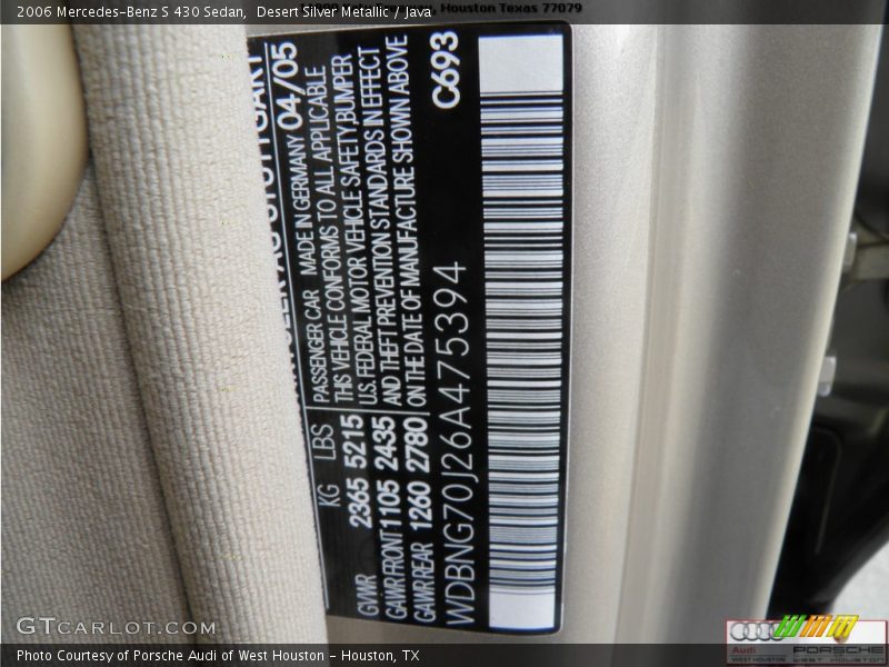 Desert Silver Metallic / Java 2006 Mercedes-Benz S 430 Sedan