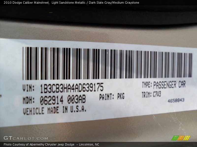 Light Sandstone Metallic / Dark Slate Gray/Medium Graystone 2010 Dodge Caliber Mainstreet