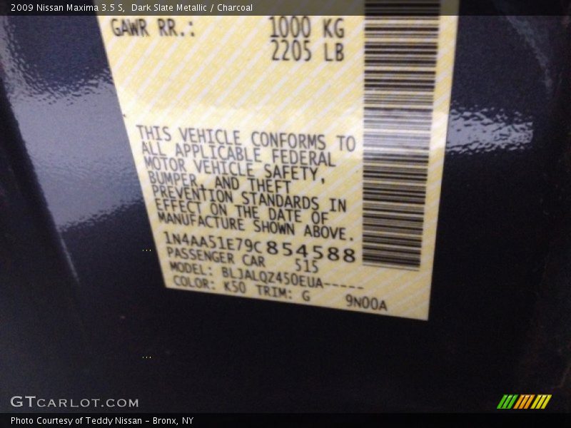Dark Slate Metallic / Charcoal 2009 Nissan Maxima 3.5 S