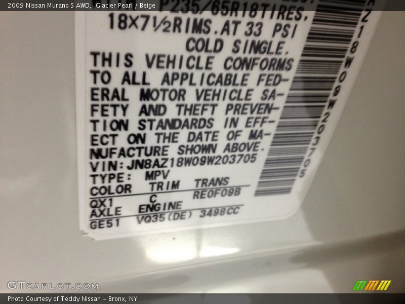 Glacier Pearl / Beige 2009 Nissan Murano S AWD
