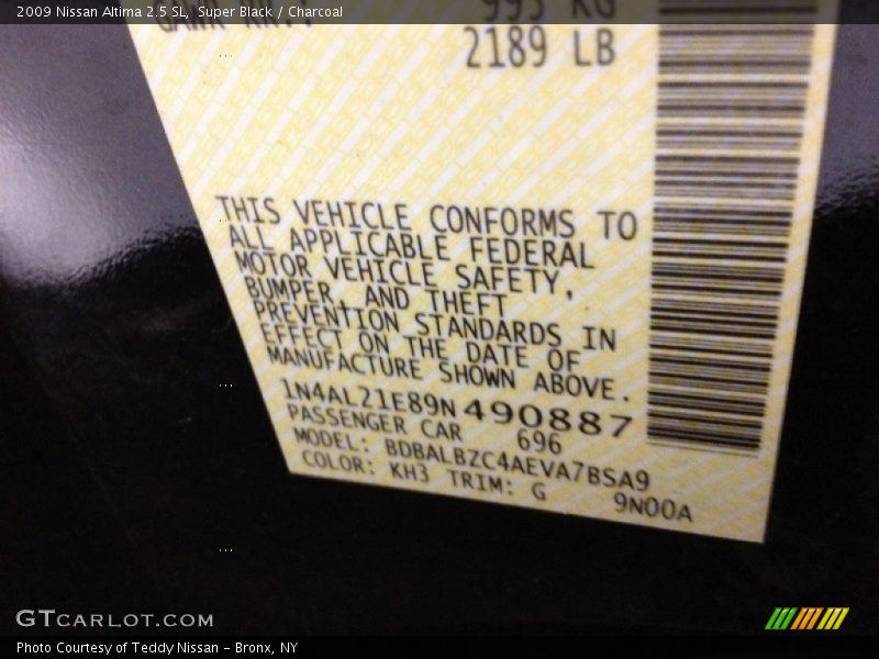 Super Black / Charcoal 2009 Nissan Altima 2.5 SL