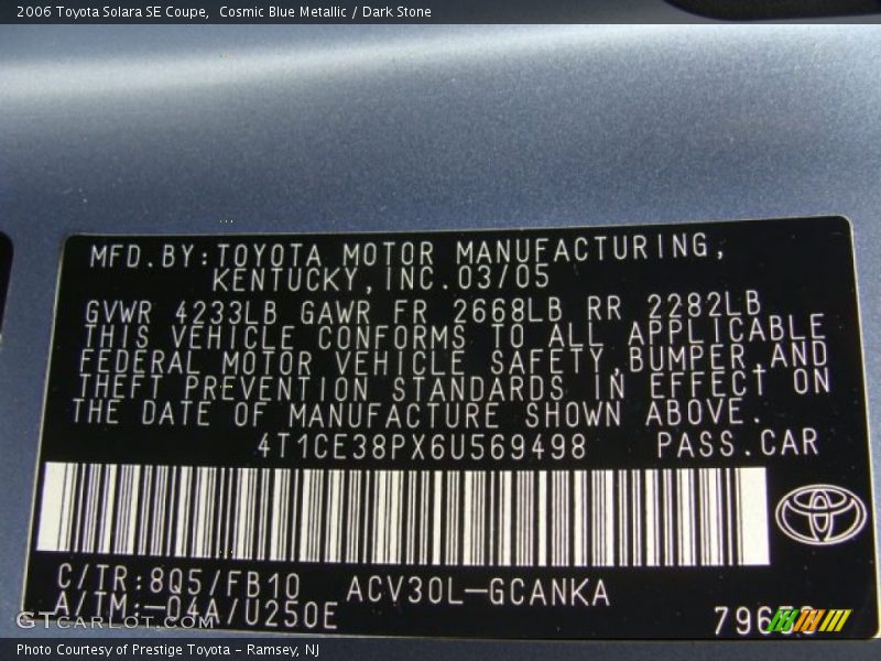 Cosmic Blue Metallic / Dark Stone 2006 Toyota Solara SE Coupe