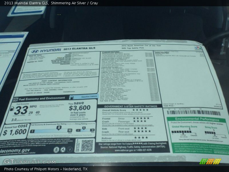  2013 Elantra GLS Window Sticker