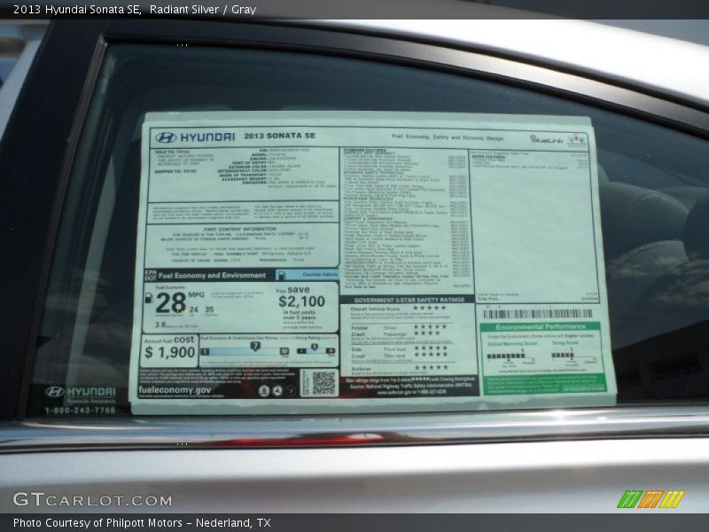  2013 Sonata SE Window Sticker