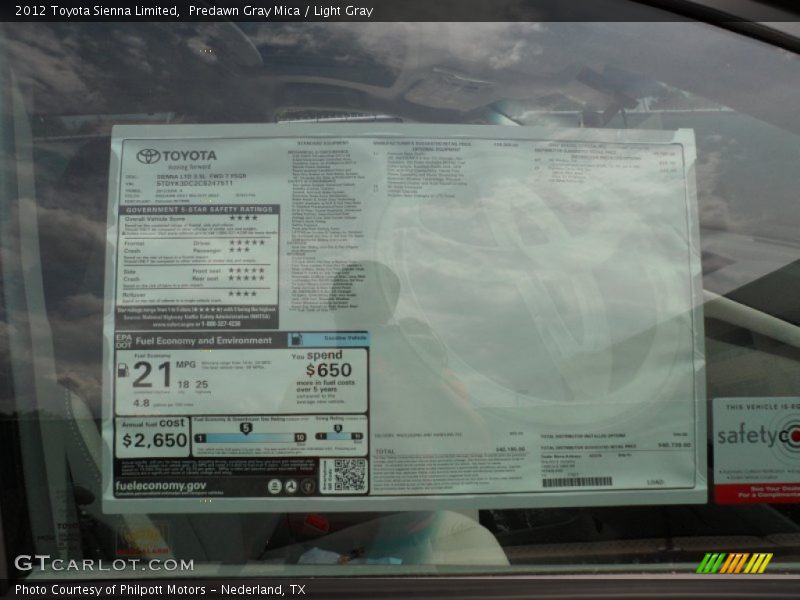 Predawn Gray Mica / Light Gray 2012 Toyota Sienna Limited