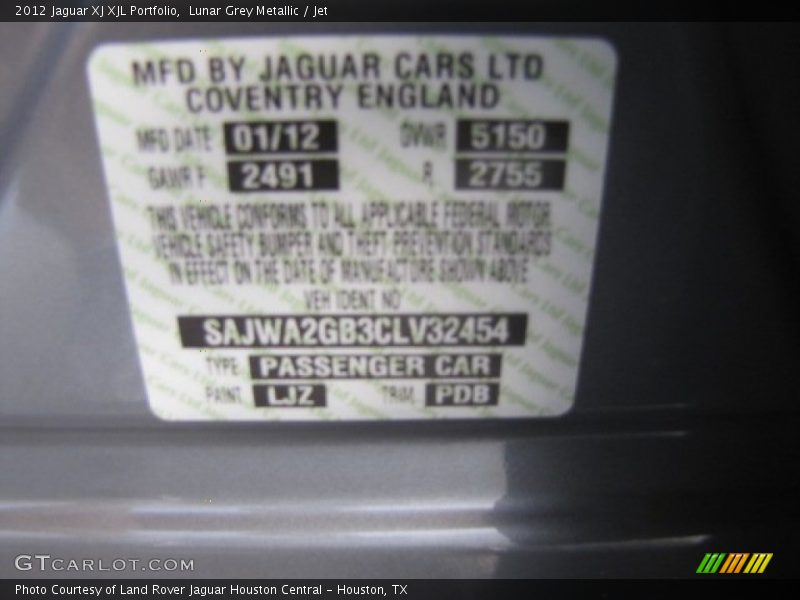 Lunar Grey Metallic / Jet 2012 Jaguar XJ XJL Portfolio