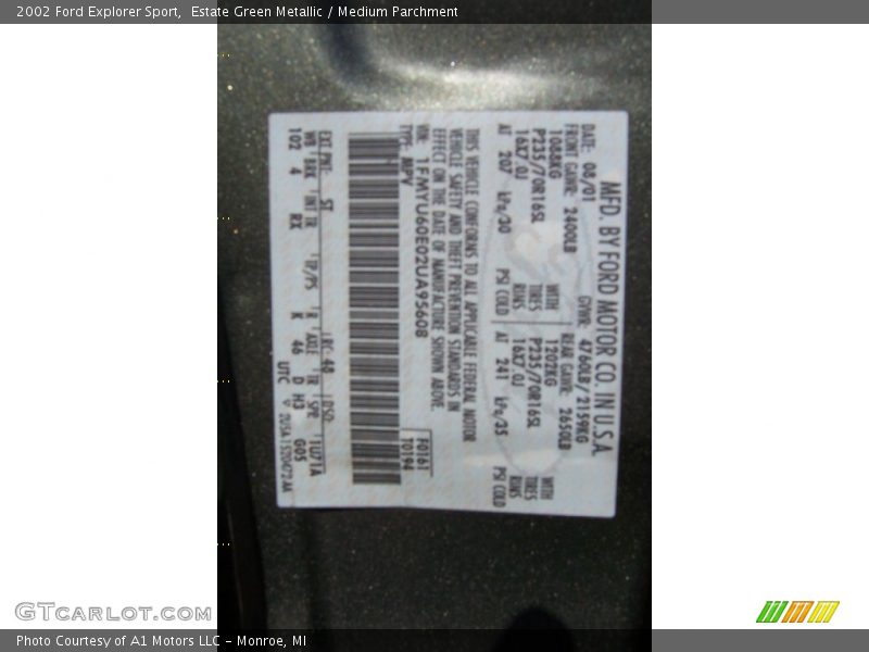 Estate Green Metallic / Medium Parchment 2002 Ford Explorer Sport