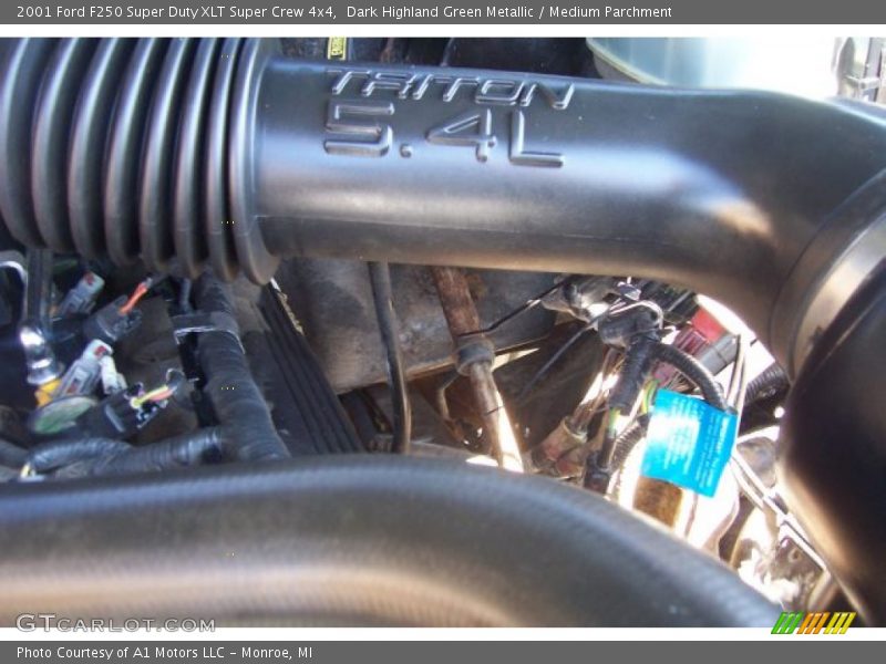 Dark Highland Green Metallic / Medium Parchment 2001 Ford F250 Super Duty XLT Super Crew 4x4