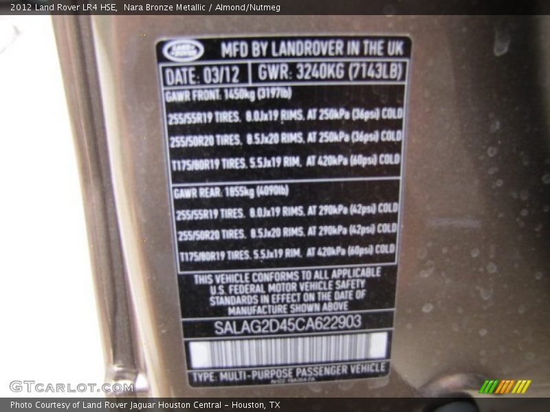 Nara Bronze Metallic / Almond/Nutmeg 2012 Land Rover LR4 HSE