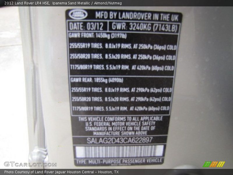 Ipanema Sand Metallic / Almond/Nutmeg 2012 Land Rover LR4 HSE