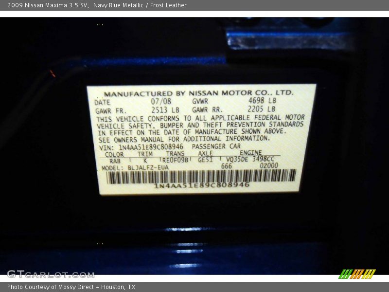Navy Blue Metallic / Frost Leather 2009 Nissan Maxima 3.5 SV