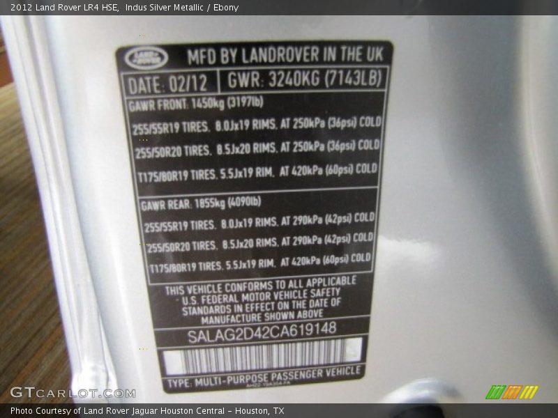 Indus Silver Metallic / Ebony 2012 Land Rover LR4 HSE