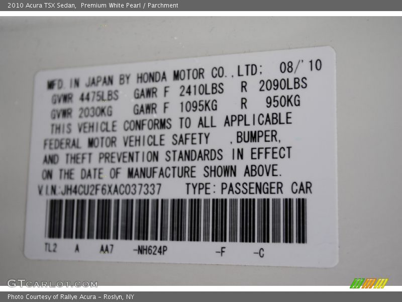 Premium White Pearl / Parchment 2010 Acura TSX Sedan