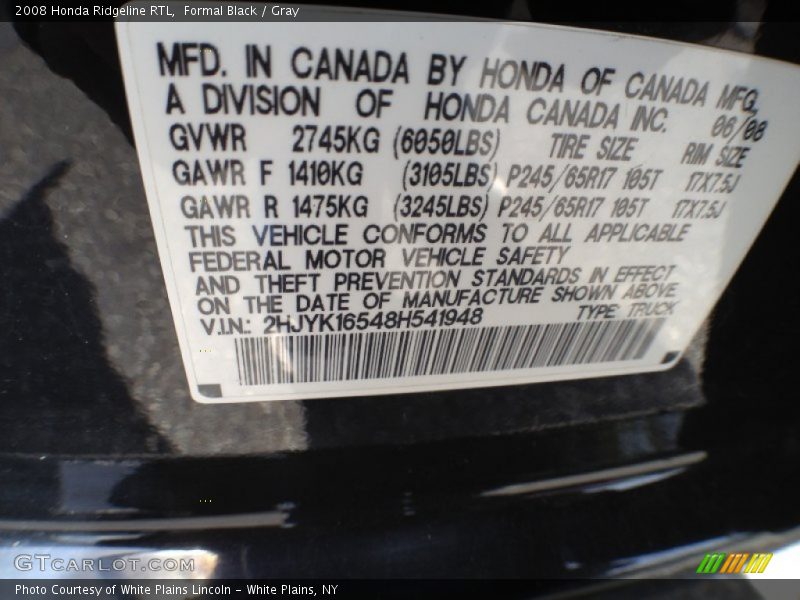 Formal Black / Gray 2008 Honda Ridgeline RTL