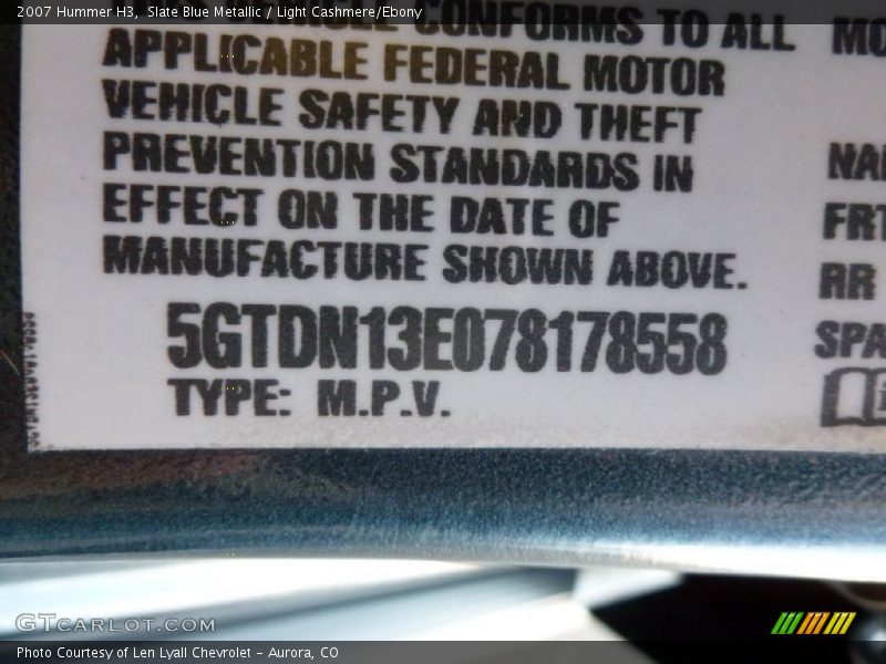 Slate Blue Metallic / Light Cashmere/Ebony 2007 Hummer H3