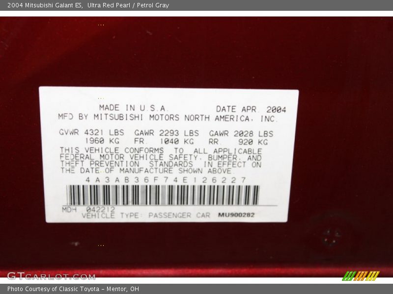 Ultra Red Pearl / Petrol Gray 2004 Mitsubishi Galant ES