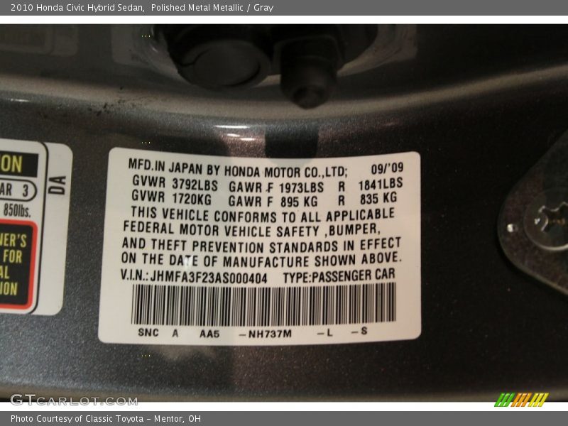 Polished Metal Metallic / Gray 2010 Honda Civic Hybrid Sedan