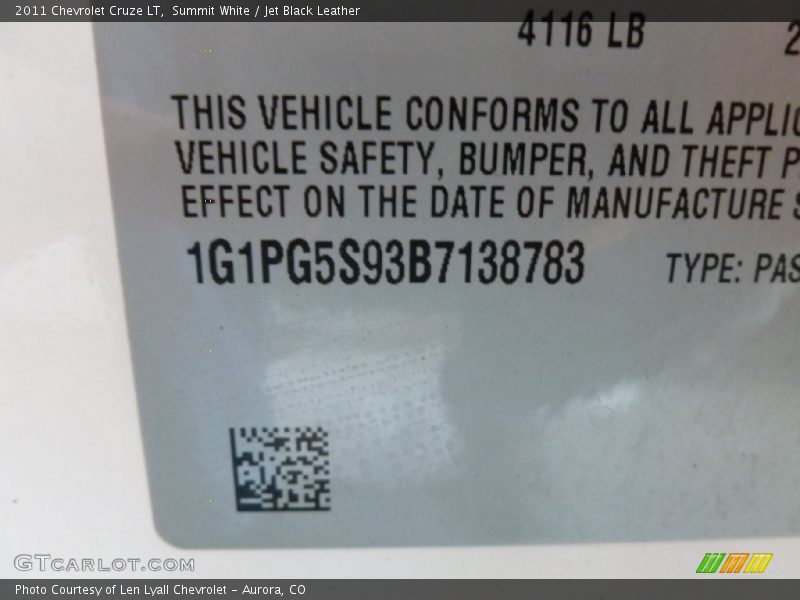 Summit White / Jet Black Leather 2011 Chevrolet Cruze LT
