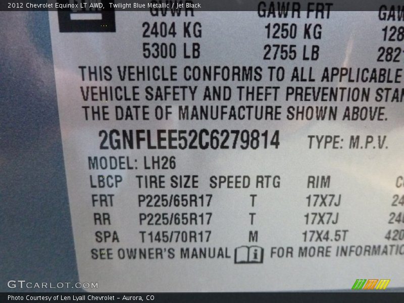 Twilight Blue Metallic / Jet Black 2012 Chevrolet Equinox LT AWD