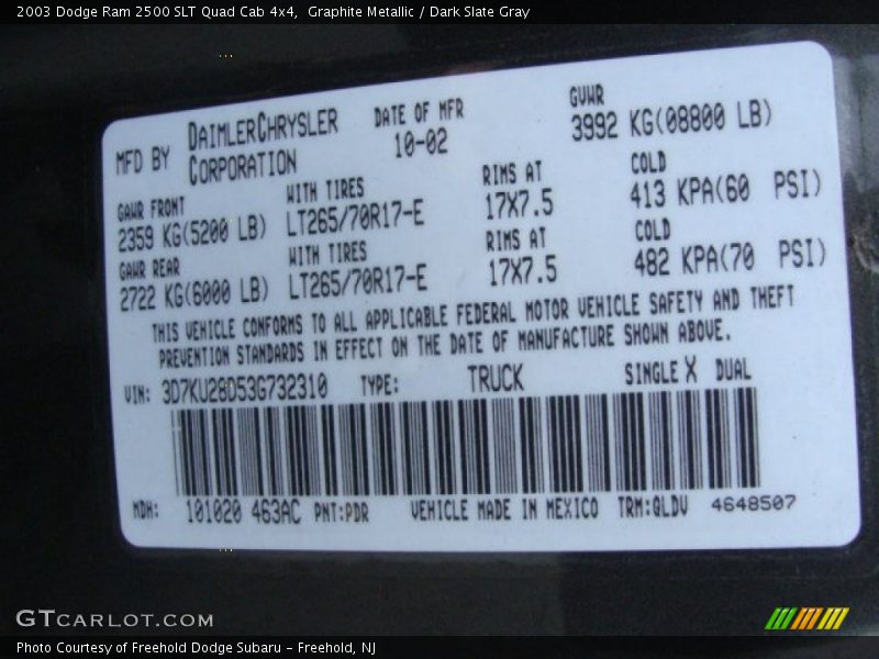 Graphite Metallic / Dark Slate Gray 2003 Dodge Ram 2500 SLT Quad Cab 4x4
