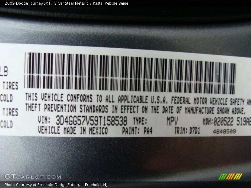 Silver Steel Metallic / Pastel Pebble Beige 2009 Dodge Journey SXT
