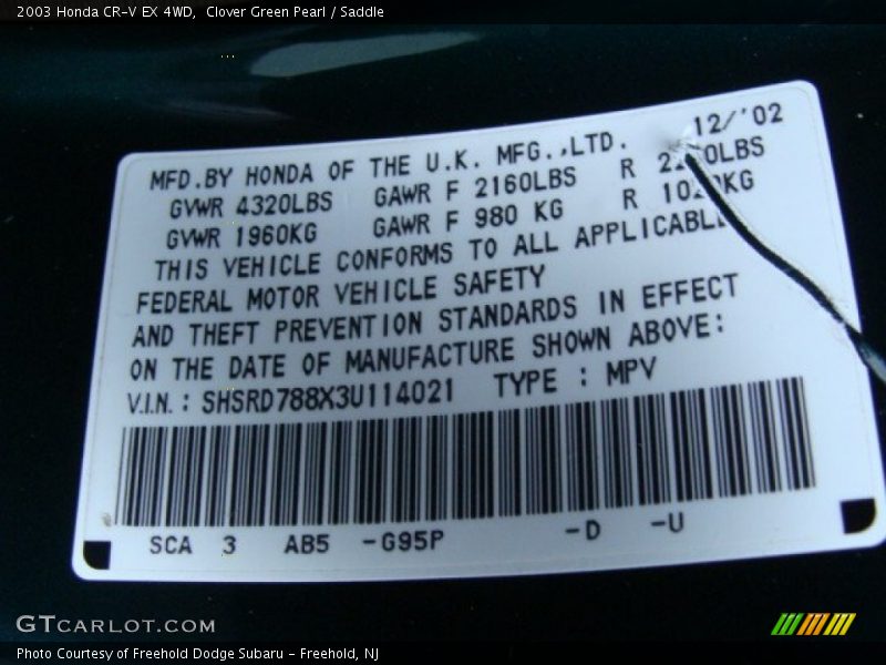 Clover Green Pearl / Saddle 2003 Honda CR-V EX 4WD
