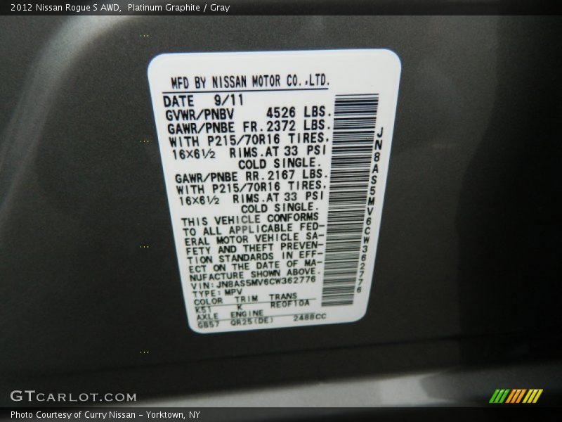 Platinum Graphite / Gray 2012 Nissan Rogue S AWD