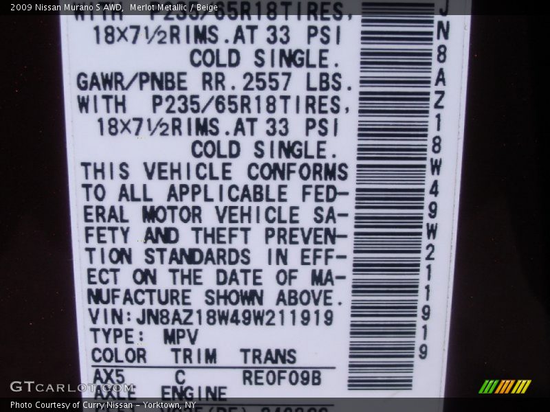 Merlot Metallic / Beige 2009 Nissan Murano S AWD