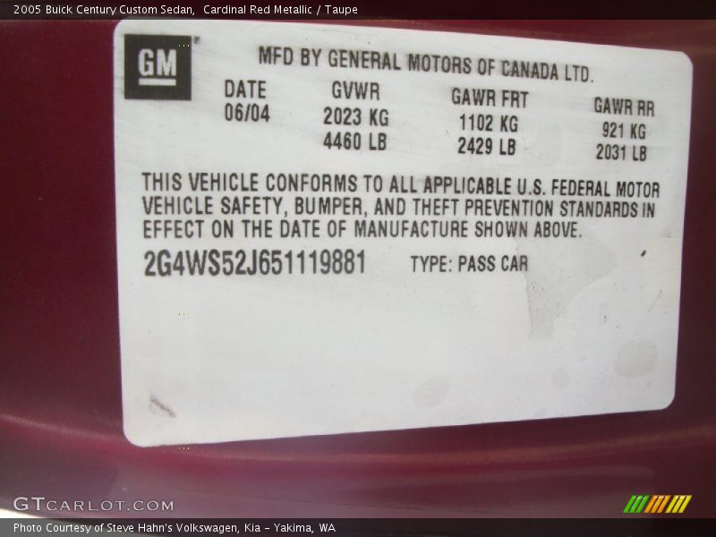 Cardinal Red Metallic / Taupe 2005 Buick Century Custom Sedan