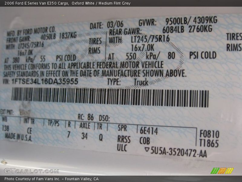 Oxford White / Medium Flint Grey 2006 Ford E Series Van E350 Cargo