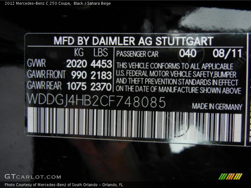 Black / Sahara Beige 2012 Mercedes-Benz C 250 Coupe